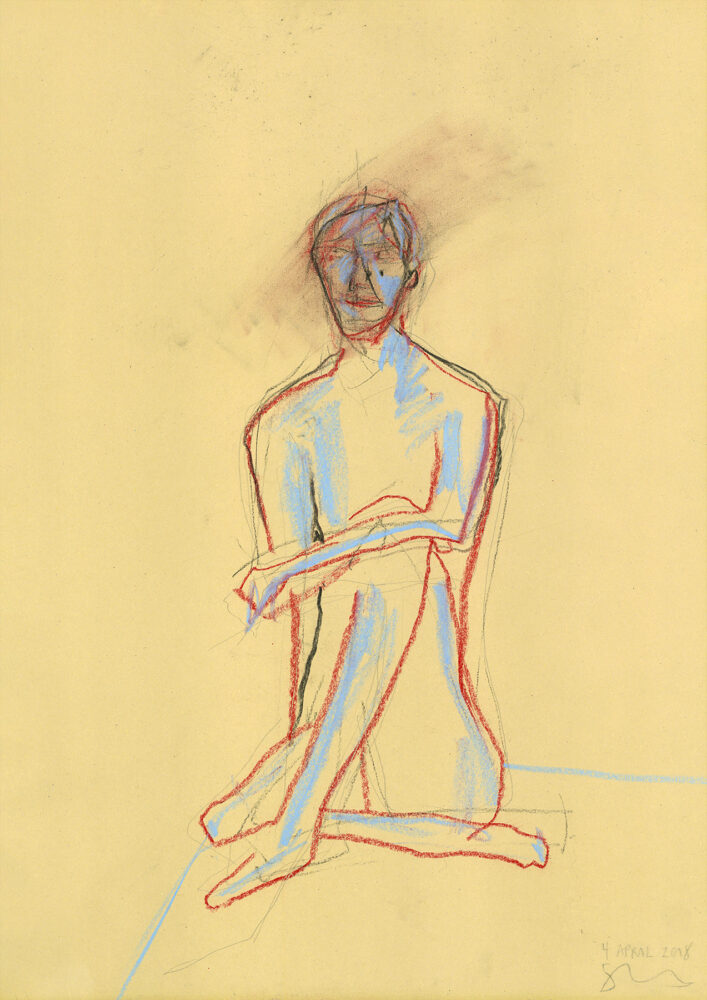 Stacey Lewis - London Architect. Seated Woman, Life Drawing, 10-Minute Pose - Soft Pastel on Pastel Paper, 420mm x 594mm - 4 April 2018, Stour Space, Hackney Wick.