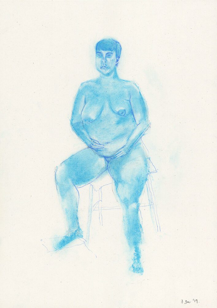 Stacey Lewis - London Architect. Blue Woman, Life Drawing, 25-Minute Pose - 7 December 2019, New England House, New England Street, Brighton - Soft Pastel on Pastel Paper, 420mm x 594mm.