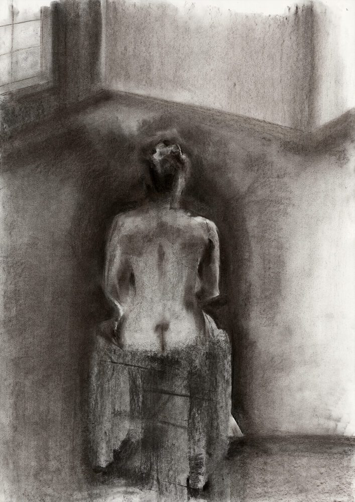 Stacey Lewis - London Architect. Seated Woman, Life Drawing, 45-Minute Pose - 31 October 2020, Royal Drawing School, 4th Floor, 19-22 Charlotte Road, LondonCharcoal on Ingres Paper, 594mm x 841mm.
