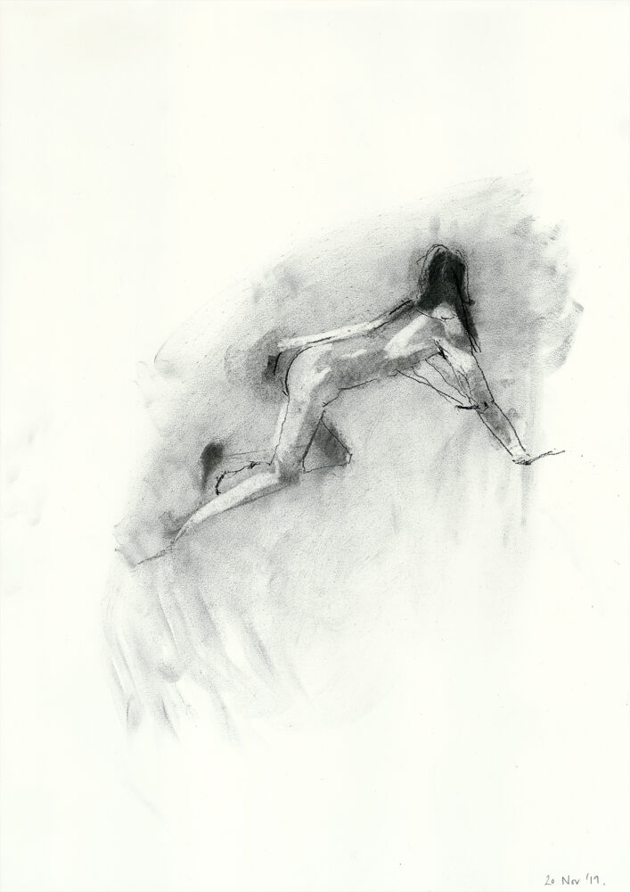 Stacey Lewis - London Architect. Man Crawling, Triptych (2 of 3), Life Drawing, 10-Minute Pose - 20 November 2019, The Garrett Centre, Bethnal Green - Charcoal on Cartridge Paper, 420mm x 594mm.