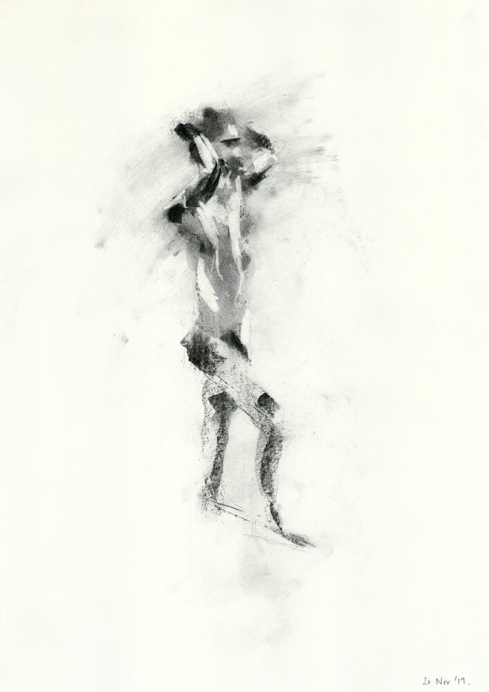 Stacey Lewis, London Architect. Man Standing, Triptych (3 of 3), Life Drawing, 10-Minute Pose - 20 November 2019, The Garrett Centre, Bethnal Green - Charcoal on Cartridge Paper, 420mm x 594mm