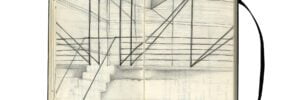 Stacey Lewis - London Architect - Sketchbook – Sketchbook I - Sketch Inside Shelter for Roman Ruins, Chur, Switzerland, designed by Peter Zumthor (1985–86)